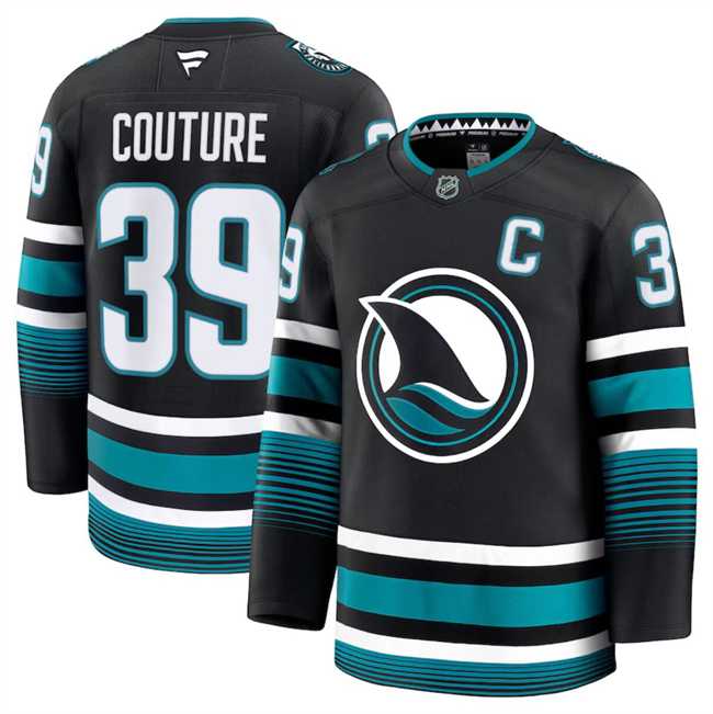 Mens San Jose Sharks #39 Logan Couture Black 2024-25 Alternate Stitched Hockey Jersey Dzhi